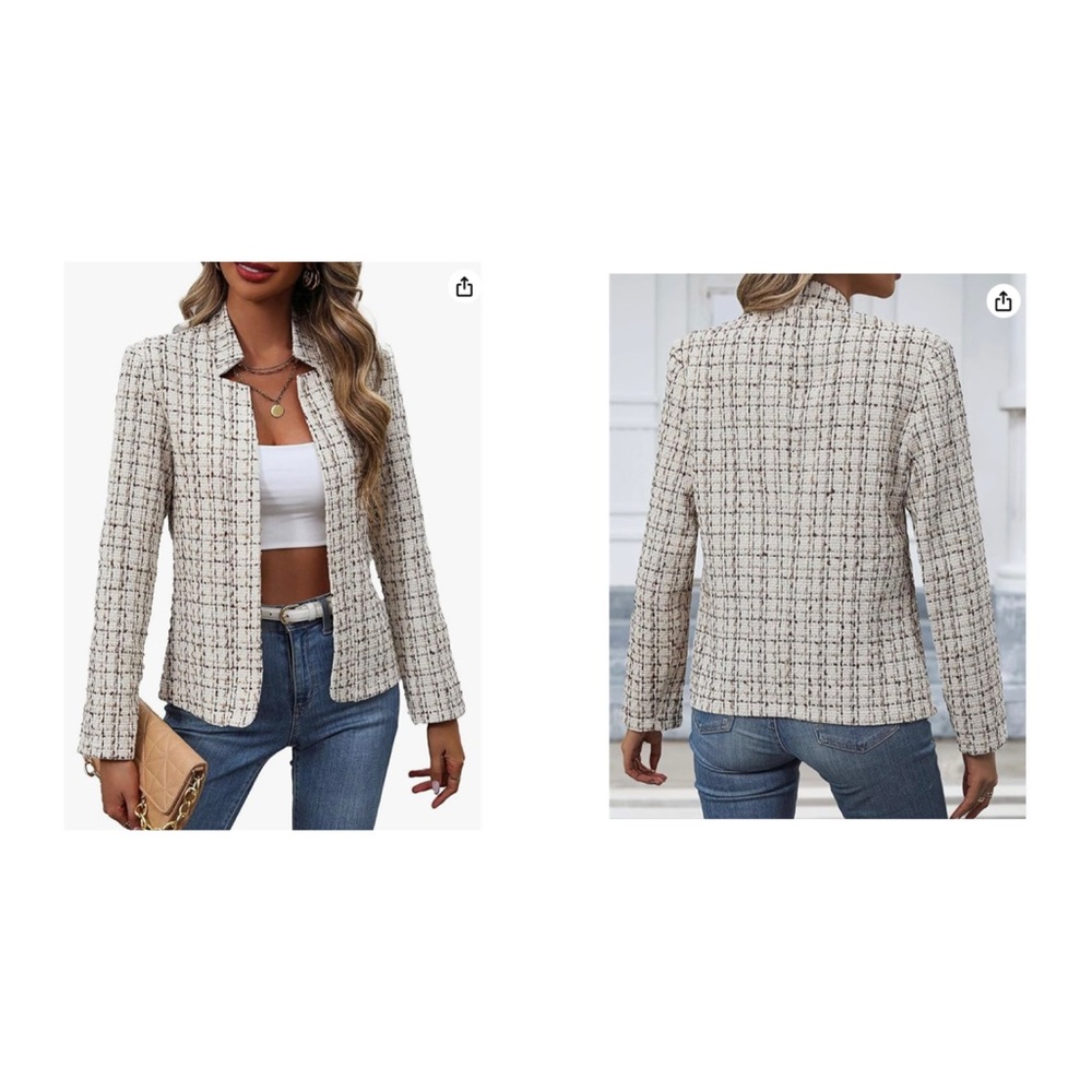 Mina Self 2026 Spring Women's Tweed Plaid Blazer Jacket